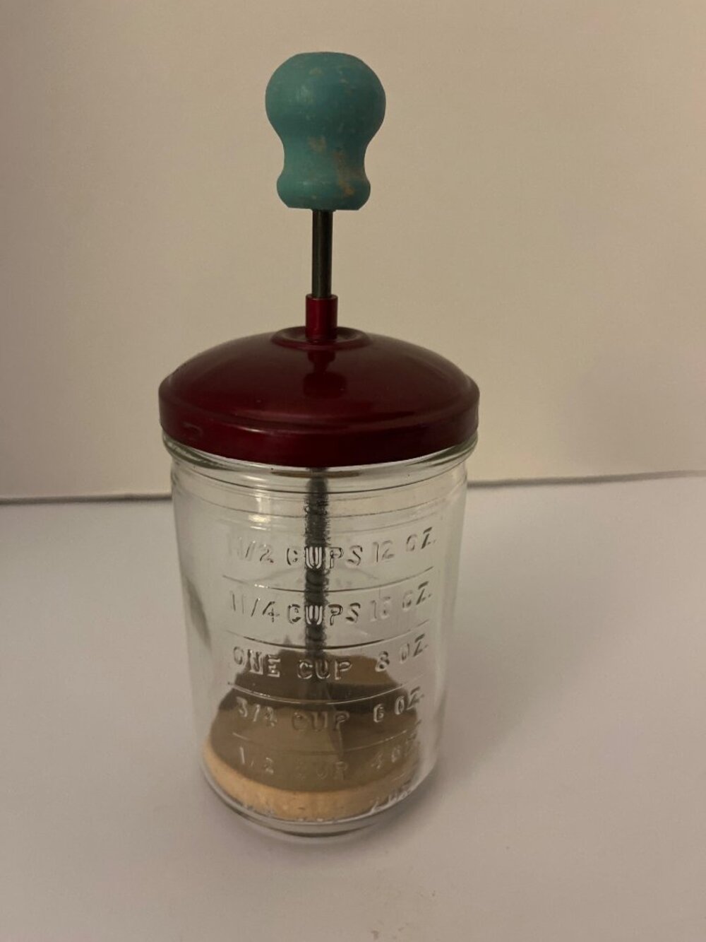 Vtg Hazel Atlas Nut Chopper 1950’s Spring Loaded Wood Base Glass Container READ
